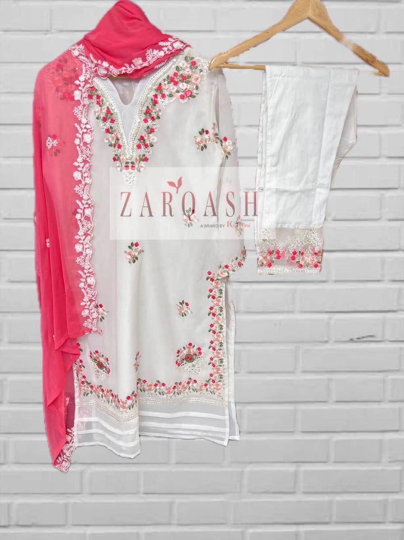 Zarqash Z 109 Fox Georgette Embroidery Handwork Santoon Inner Pakistani Kurti