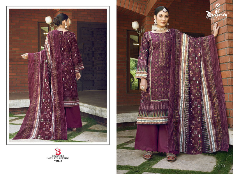 Majesty Bin Saeed Lawn Collection Vol 2 Pure Cotton Self Embroidery Designer Pakistani Salwar Kameez