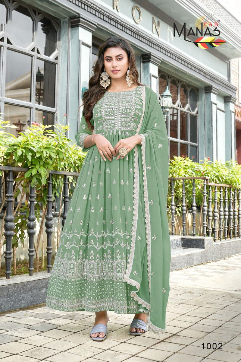 Manas Fabs 2 Pc Combo Georgette With Mirror Embroidery Work Stylish Designer Party Wear Beautiful Long Kurti