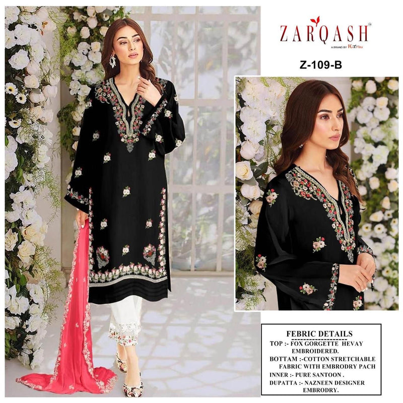 Zarqash Z 109 Fox Georgette Embroidery Handwork Santoon Inner Pakistani Kurti