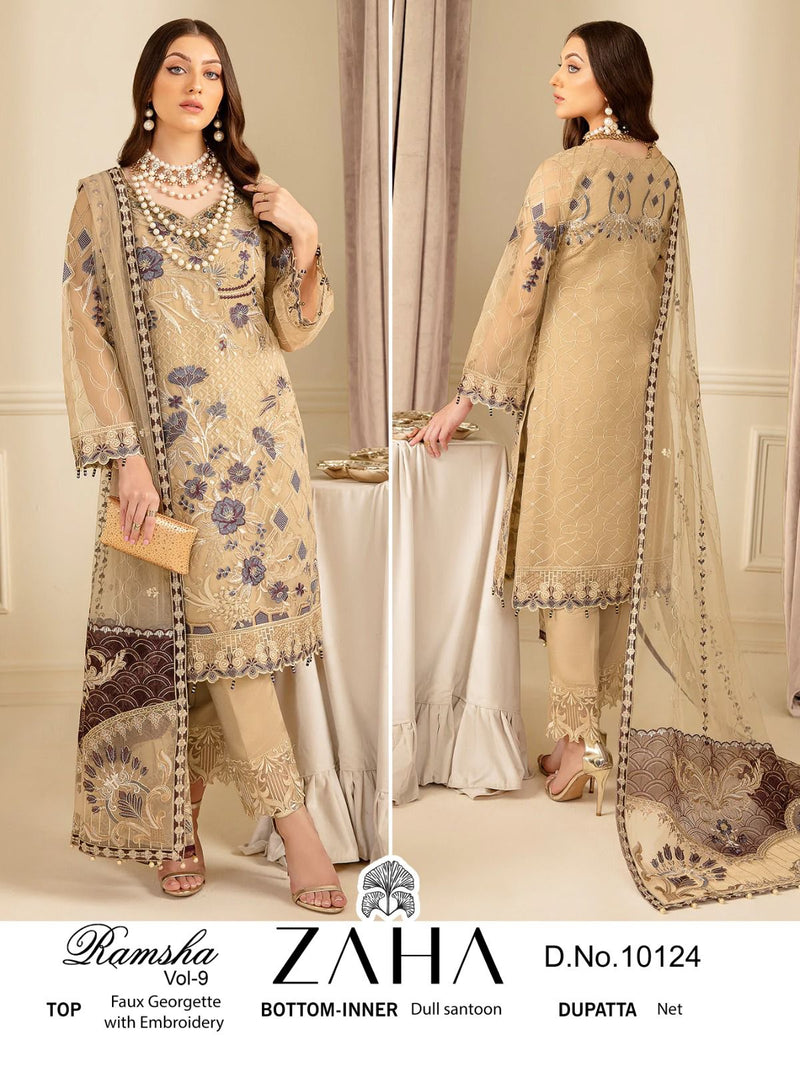 Zaha Ramsha Vol 9 Georgette Heavy Embroidery Back Work Designer Pakistani Salwar Suit