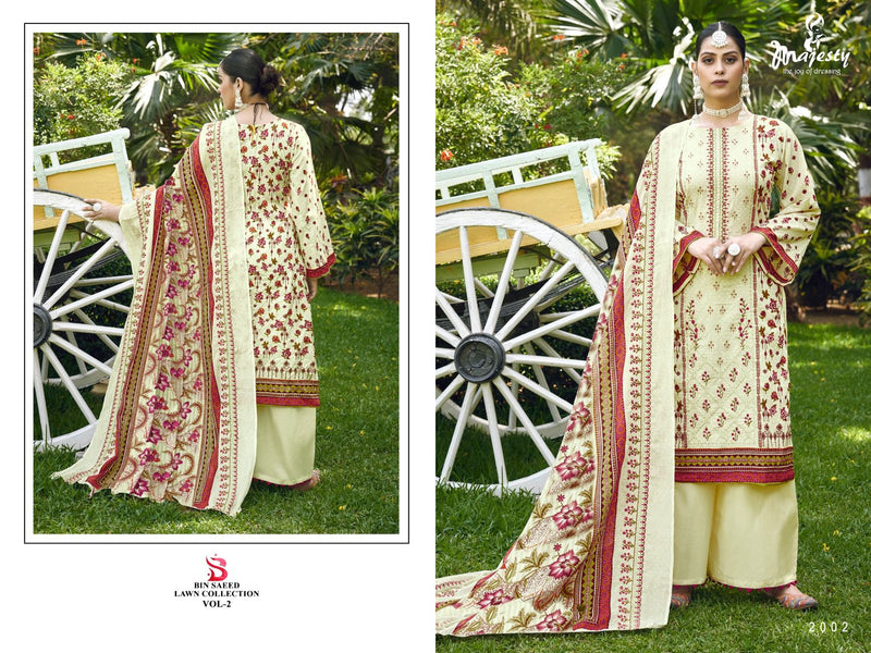 Majesty Bin Saeed Lawn Collection Vol 2 Pure Cotton Self Embroidery Designer Pakistani Salwar Kameez