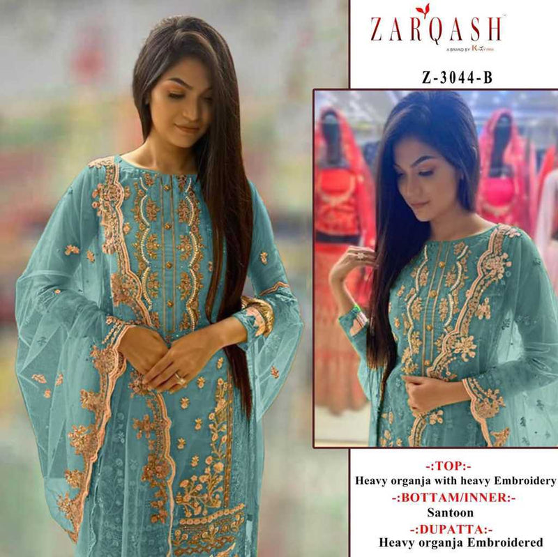 Zarqash D No Z 3044 Organza Embroidery Work Designer Pakistani Salwar Kameez