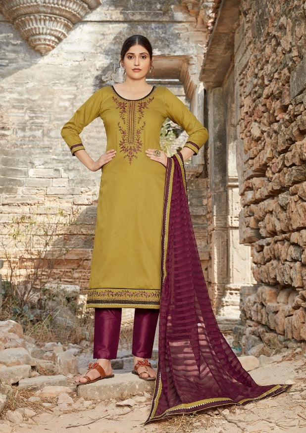 Panch Ratna Hirva Cotton Satin Excusive Look Salwar Suit
