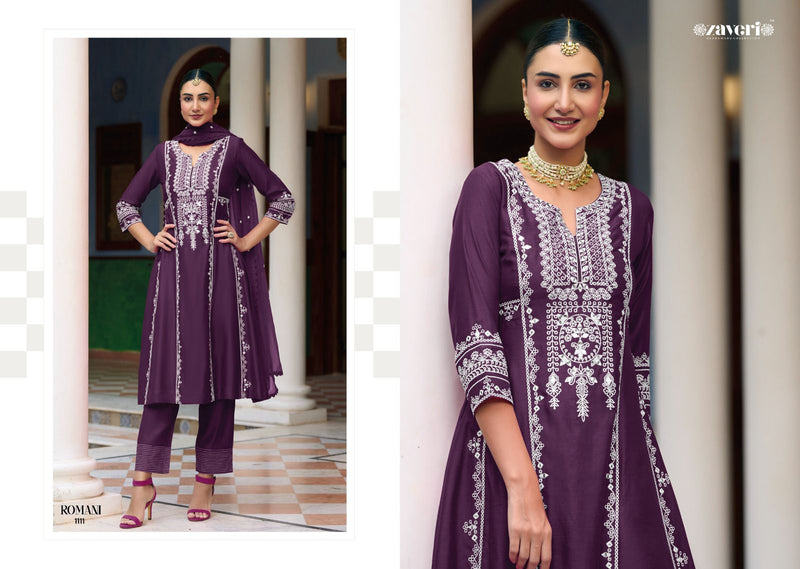 Zaveri Women Beauty Romani Silk Fancy Embroidery Work Partywear Designer Kurti