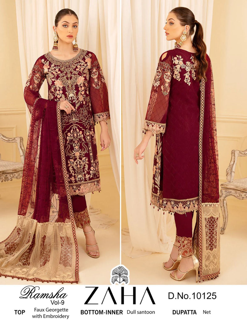 Zaha Ramsha Vol 9 Georgette Heavy Embroidery Back Work Designer Pakistani Salwar Suit