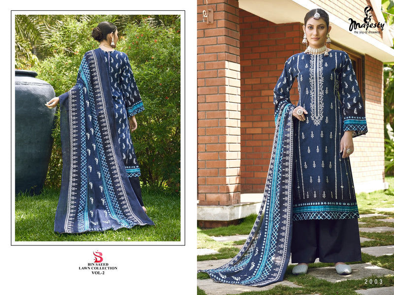 Majesty Bin Saeed Lawn Collection Vol 2 Pure Cotton Self Embroidery Designer Pakistani Salwar Kameez