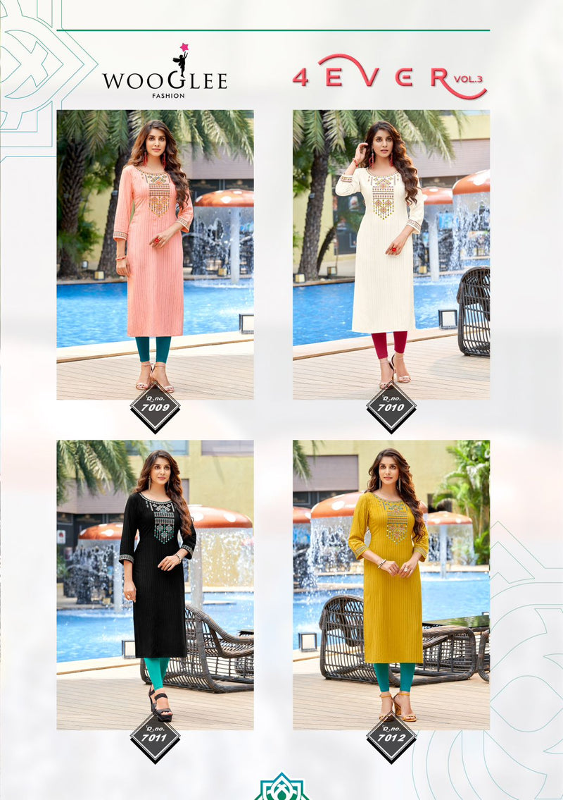 Wooglee 4 Ever Vol 3 Viscose With Fancy Work Stylish Designer Casual Look Kurti