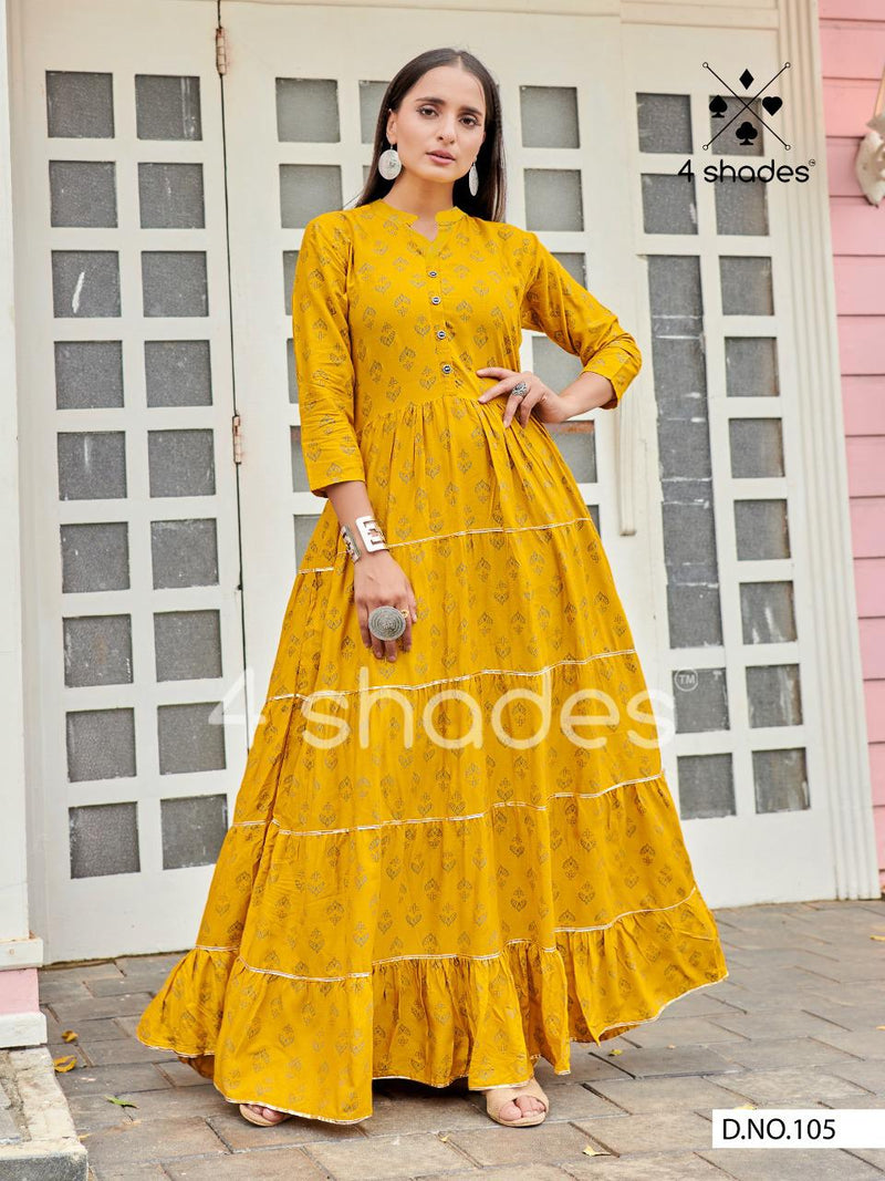 4 Shades Sundari Vol 1 Fancy Designer Long Gown Type Fancy Gorgeous Look Wedding Wear Kurtis