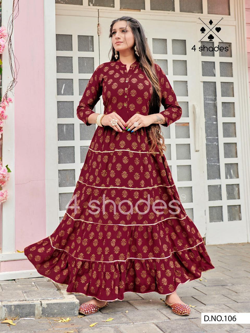 4 Shades Sundari Vol 1 Fancy Designer Long Gown Type Fancy Gorgeous Look Wedding Wear Kurtis