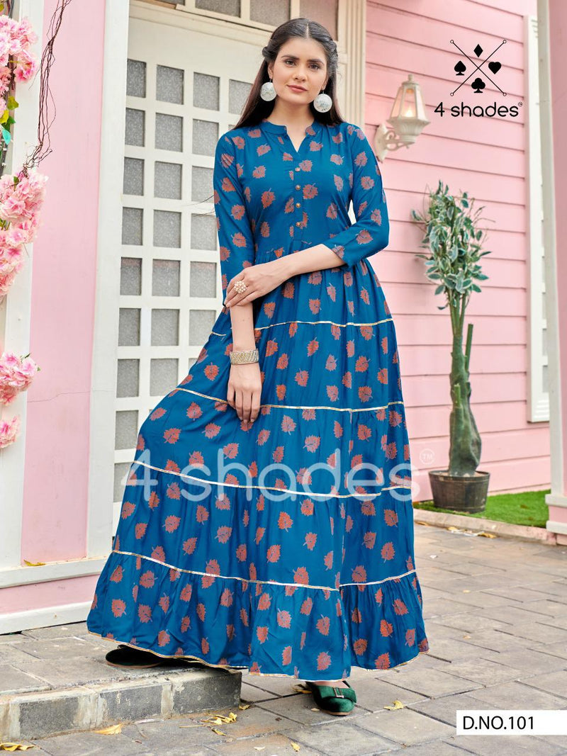 4 Shades Sundari Vol 1 Fancy Designer Long Gown Type Fancy Gorgeous Look Wedding Wear Kurtis