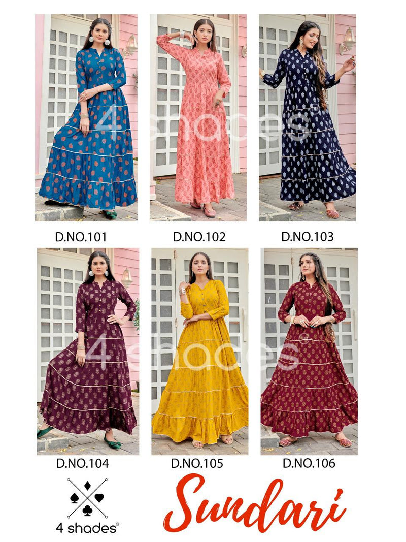 4 Shades Sundari Vol 1 Fancy Designer Long Gown Type Fancy Gorgeous Look Wedding Wear Kurtis