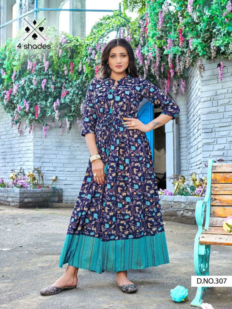 4 Shades Sundari Vol 3 Rayon Designer Printed Gown Stylish Kurti