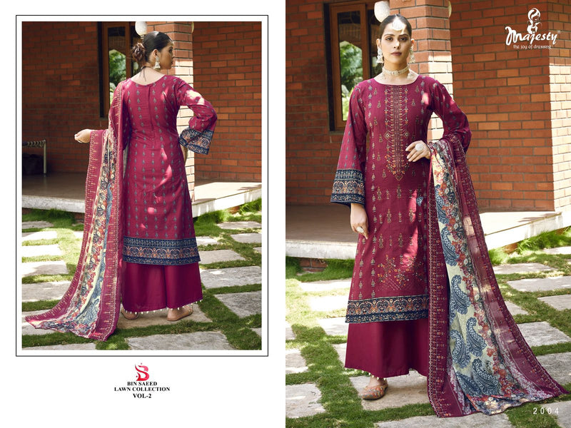 Majesty Bin Saeed Lawn Collection Vol 2 Pure Cotton Self Embroidery Designer Pakistani Salwar Kameez
