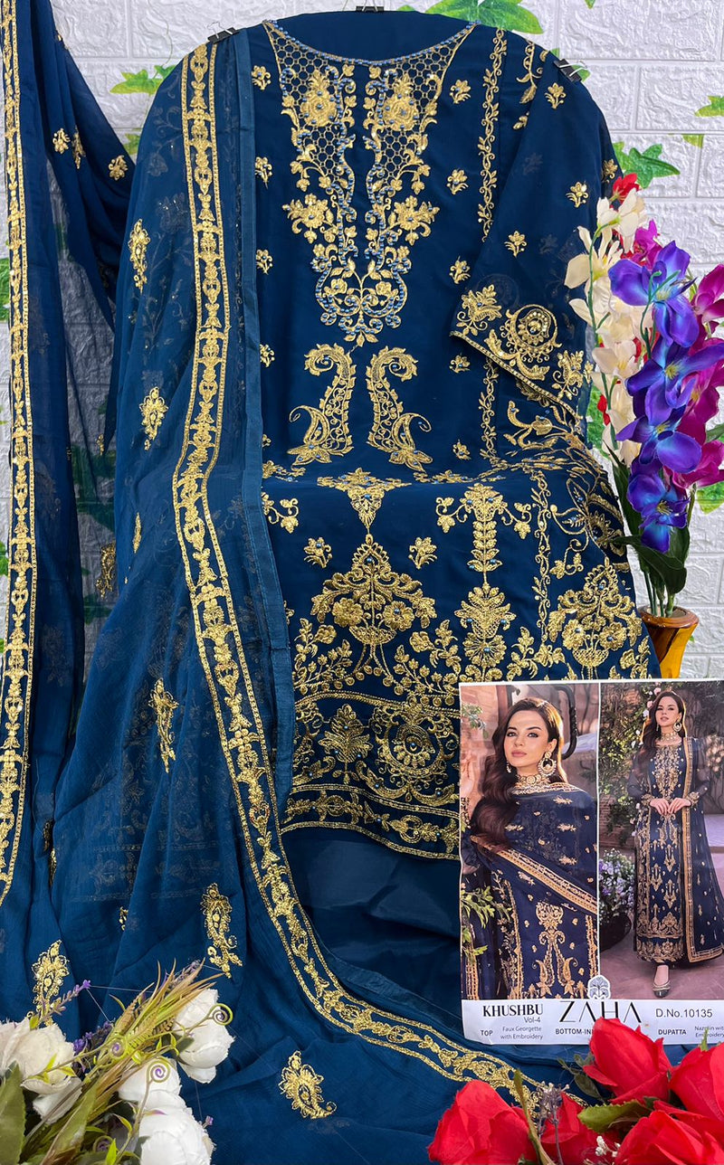 zaha khushbu Vol 4 Georgette Heavy Embroidered Designer Pakistani Salwar Kameez