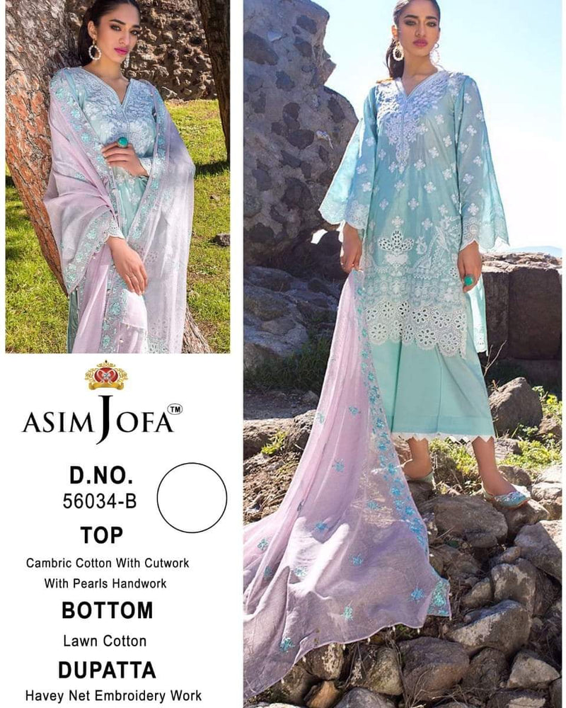 Asim Jofa 56034 B  Cambric Cotton With Embroidery Work Pakistani Salwar Kameez