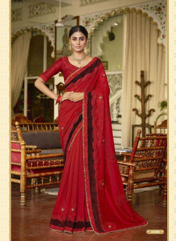 Kalista Fashions Sana Gold Edition Fancy Emboidery Work Wedding Wear Saree