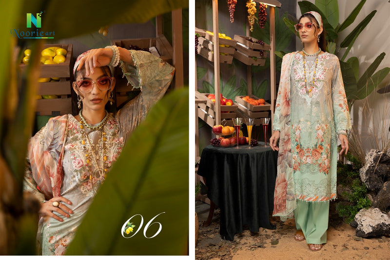 Noorie Art Libaas Pure Superior Cambric Cotton Digital Printed Neck Embroidery Pakistani Salwar Suit