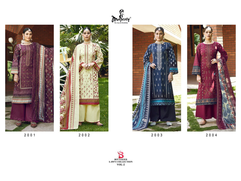 Majesty Bin Saeed Lawn Collection Vol 2 Pure Cotton Self Embroidery Designer Pakistani Salwar Kameez