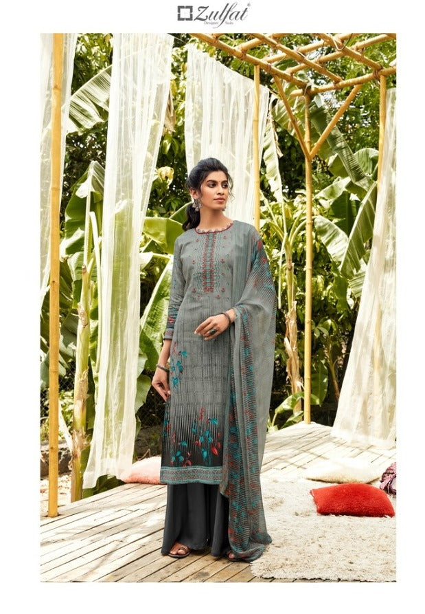 Zulfat Designer Suit Ananya Jam Cotton Print With Heavy Work Salwar Kameez