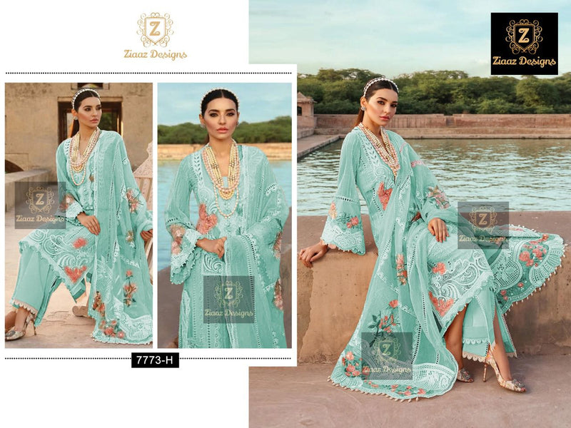 Ziaaz Hit Pastel Blue Pure Cotton With Embroidery Work Stylish Designer Festive Wear Pakistani Salwar Kameez