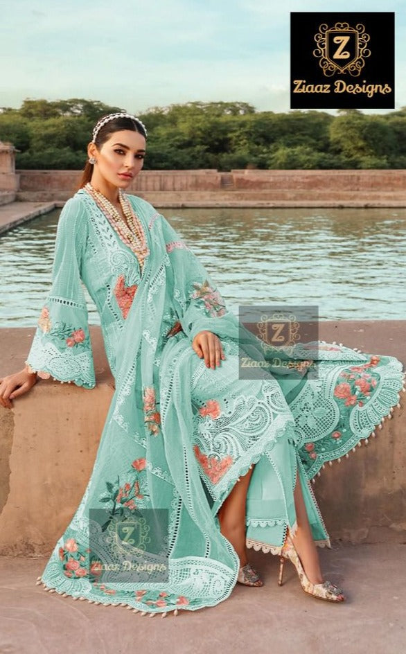 Ziaaz Hit Pastel Blue Pure Cotton With Embroidery Work Stylish Designer Festive Wear Pakistani Salwar Kameez