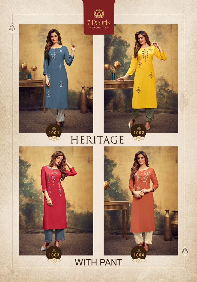 7 Pearls Launch Heritage Pure Viscose With Embroidery Hand Work Casual Wear Fancy Long Kurtis