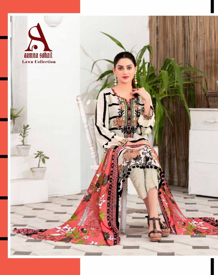 Aamna Sohil Pure Lawn Fabric With Designer Salwar Suits
