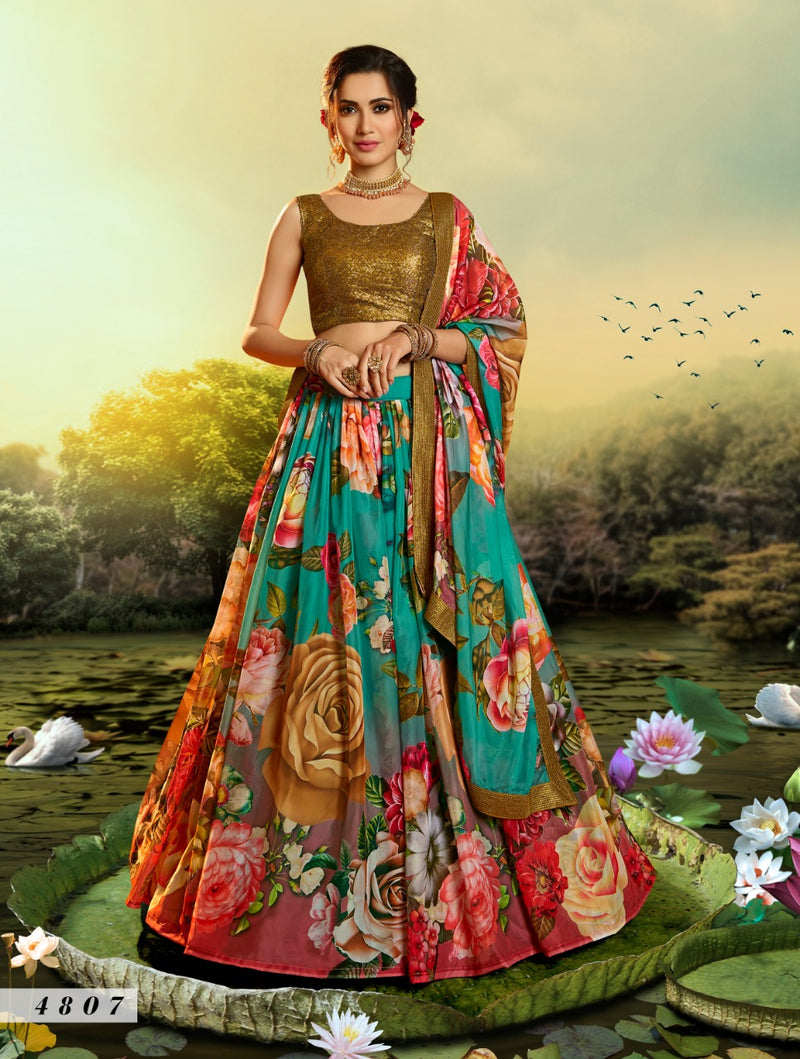 Virasat Devi 4807 Organza Floweral Printed Stylish Designer Wear Lehenga Choli