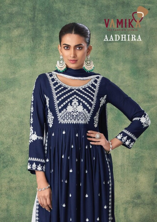 Vamika Aadhira Rayon With Fancy Embroidery Work stylish Designer Casual Wear Attractive Look Kurti