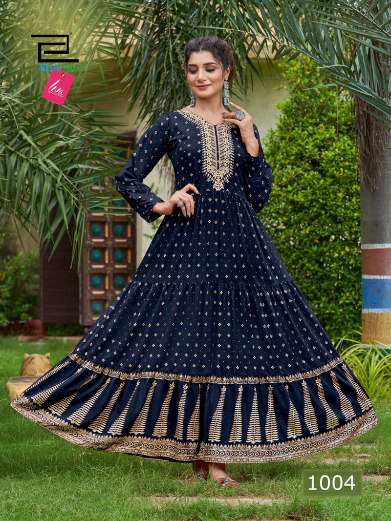 Blue Hills Aafat Vol 1 Rayon With Heavy Embroidery Work Printed Stylish Designer Long Gown