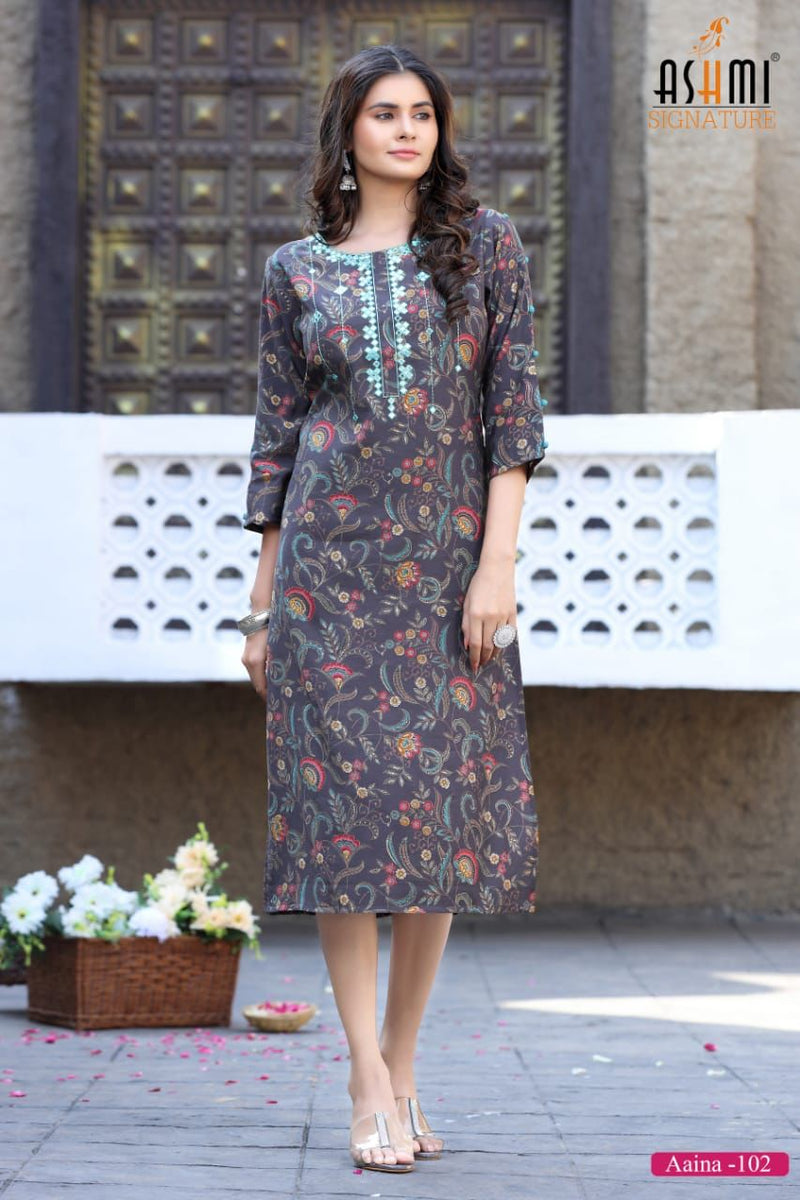 Ashmi Signature Aaina Viscose Printed Fancy Casual Wear Kurtis