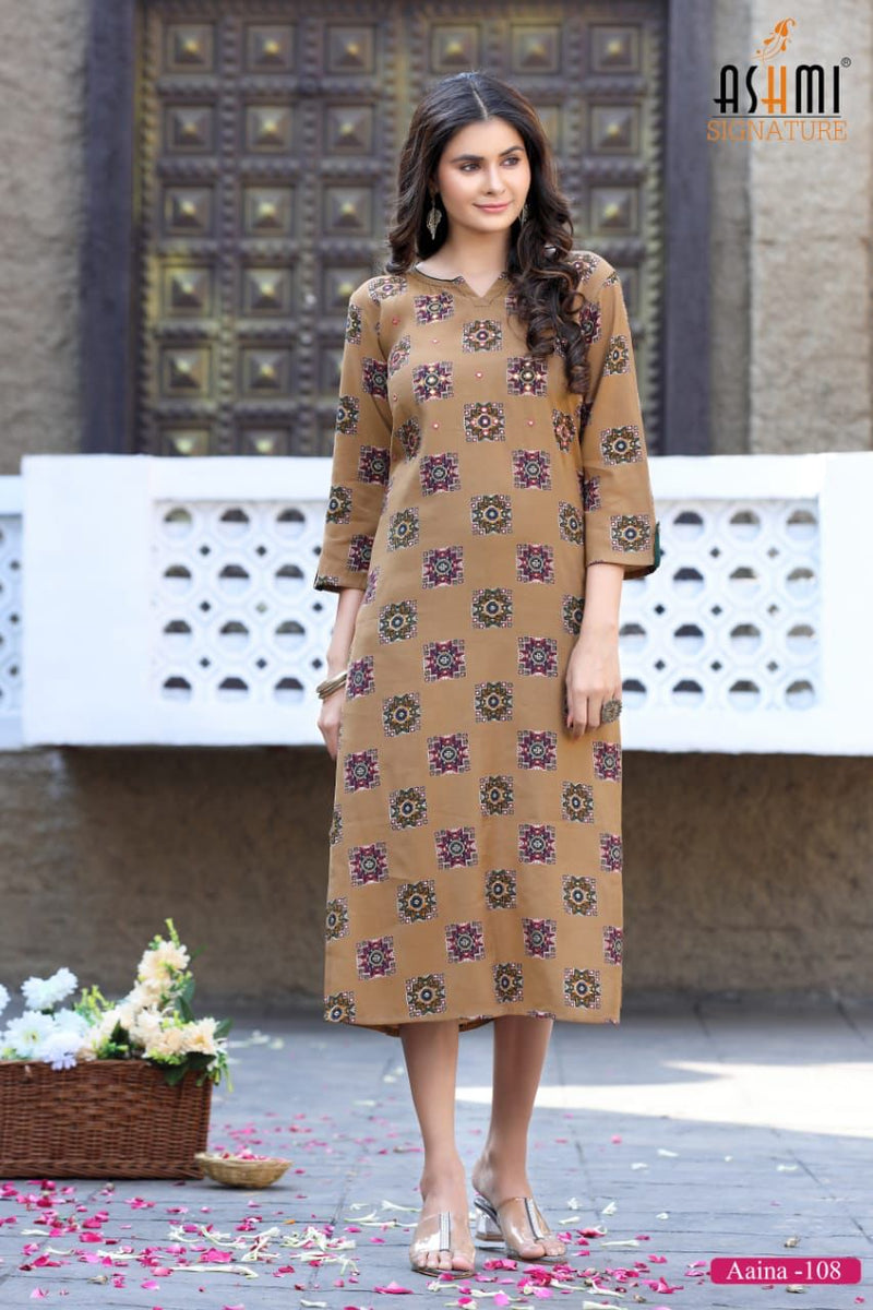 Ashmi Signature Aaina Viscose Printed Fancy Casual Wear Kurtis