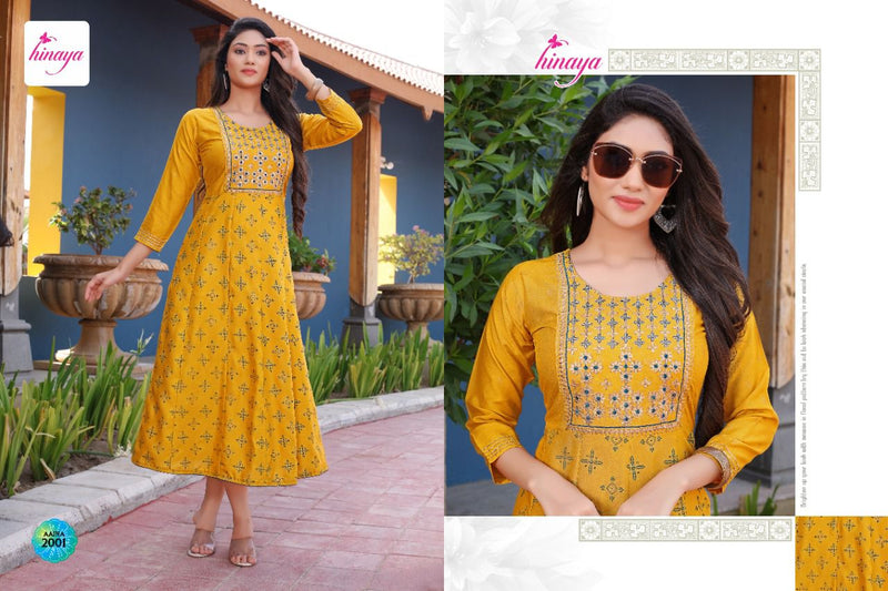 Hinaya Aaina Vol 3 Rayon Fancy Long Flair Party Wear Kurtis