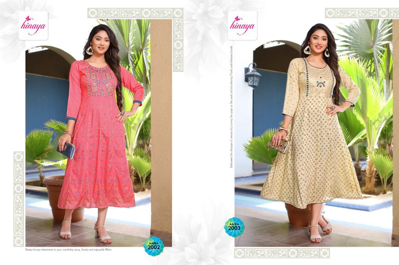 Hinaya Aaina Vol 3 Rayon Fancy Long Flair Party Wear Kurtis