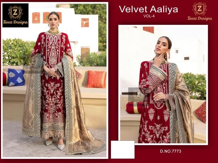 Ziaaz Aaliya Vol 4 Velvet With Heavy Embroidery Work Stylish Designer Pakistani Party Wear Salwar Kameez