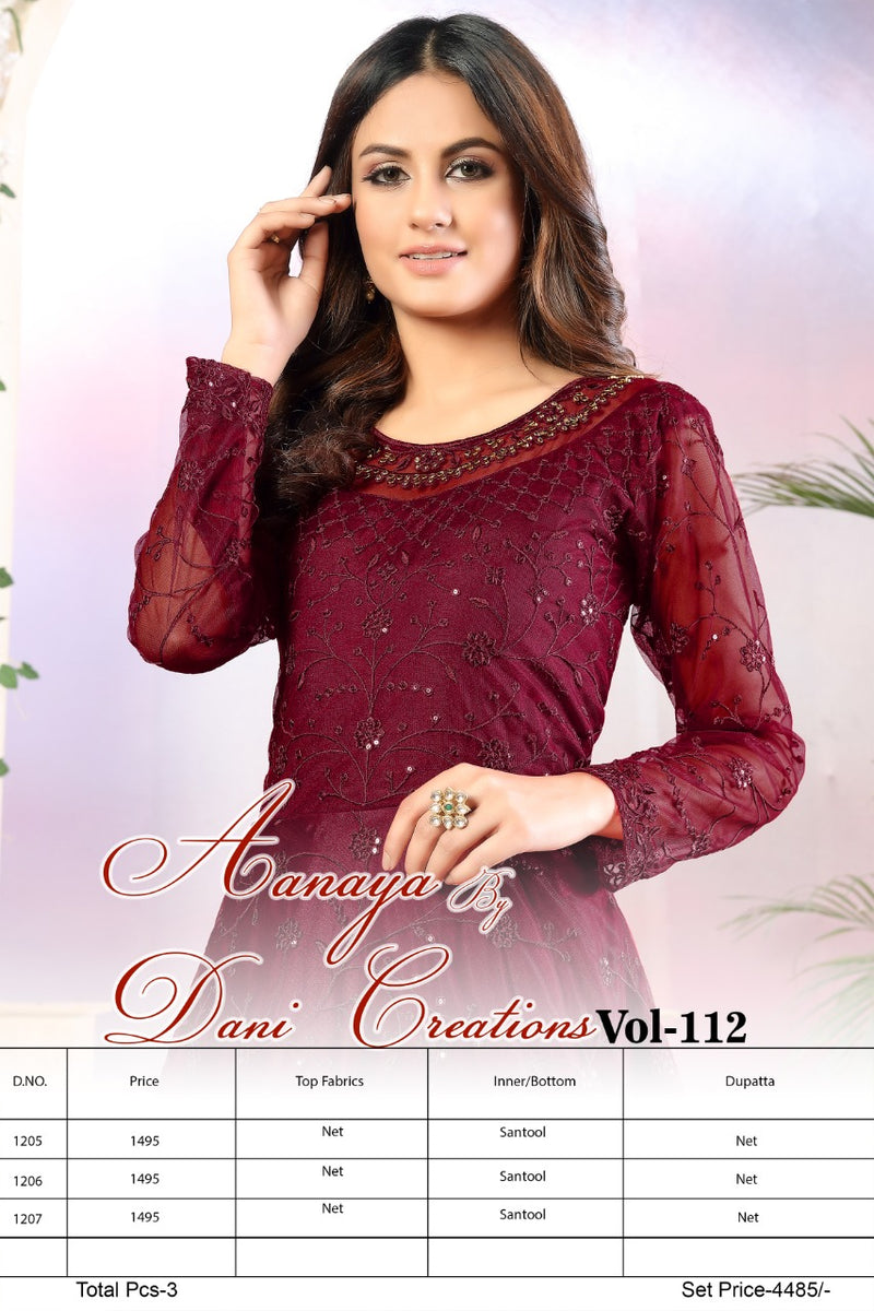 Dani Creation Aanaya 1200 Net with Heavy Tone to Tone thread & Sequence work Salwar Suits