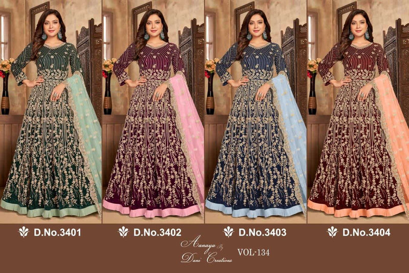 Dani Fashion Aanaya Vol 134 Velvet Designer Style Wedding Wear Salwar Suits With Heavy Embroidery