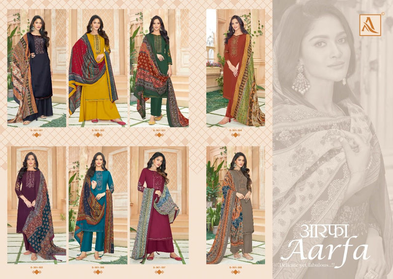 Alok Suits Aarfa Pure Jam Cotton Self Print Fancy Neck Sleeve Embroidery Swarovski Diamond Fancy Designer Salwar Suit