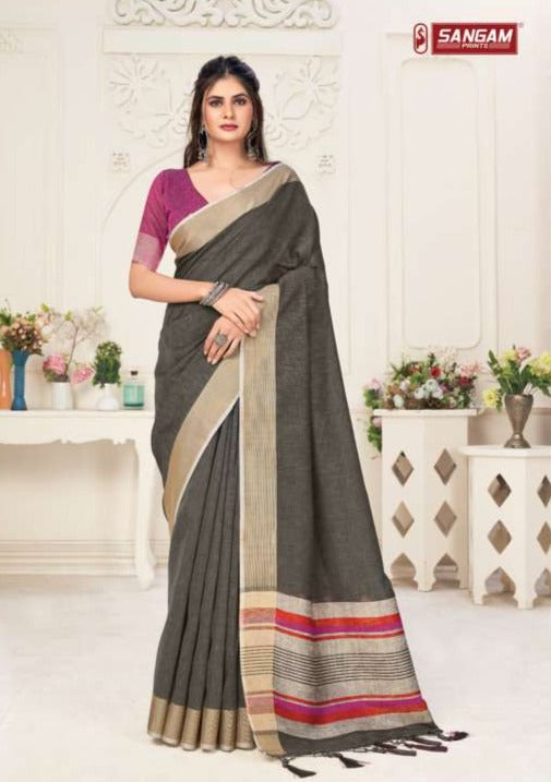 Sangam Prints Aarya Linen Fancy Party Wear Sarees