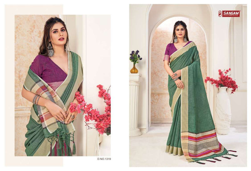 Sangam Prints Aarya Linen Fancy Party Wear Sarees