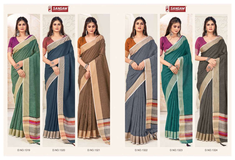 Sangam Prints Aarya Linen Fancy Party Wear Sarees