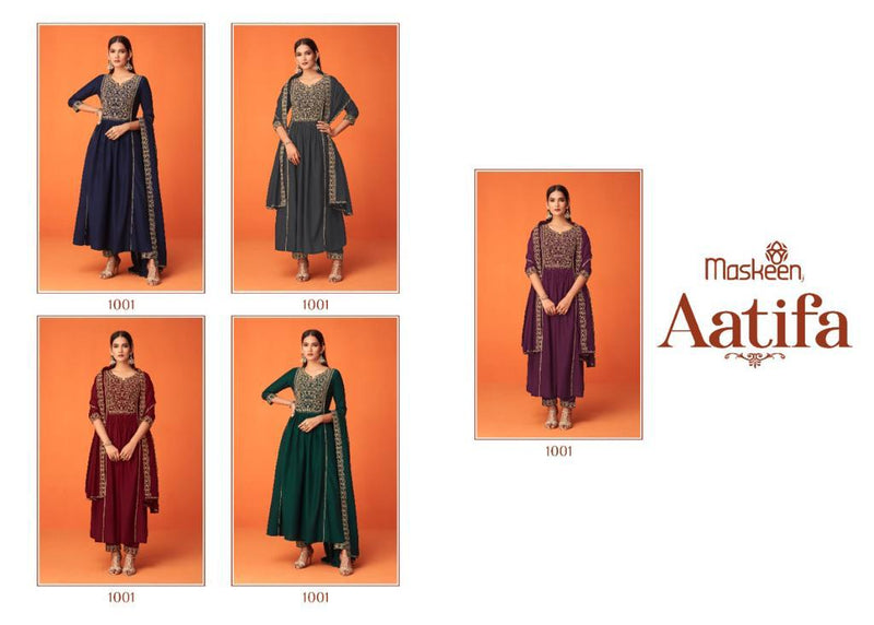 Maskeenji Aatifa Viscose Rayon Party Wear Ready Made Salwar Suits With Beautiful Embroidery