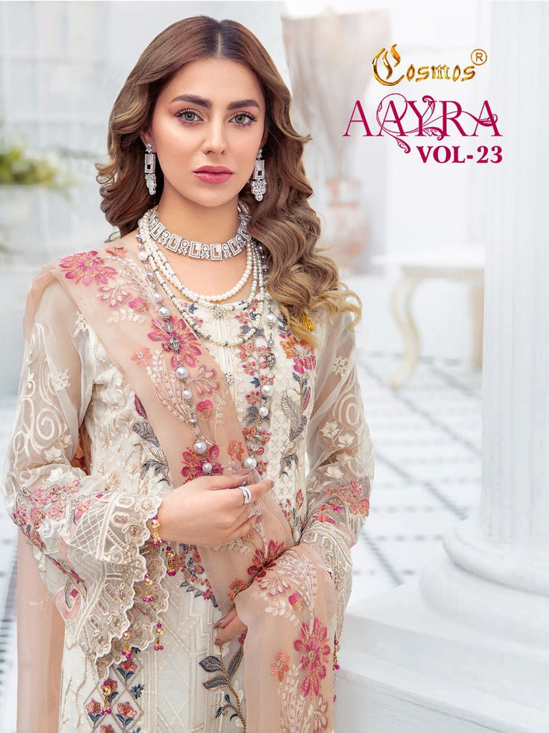 Cosmos Fashion Aayra Vol 23 Fox Georgette With Heavy Embroidery Pakistani Style Wedding Wear Salwar Suits