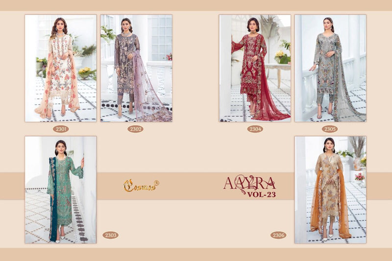 Cosmos Fashion Aayra Vol 23 Fox Georgette With Heavy Embroidery Pakistani Style Wedding Wear Salwar Suits
