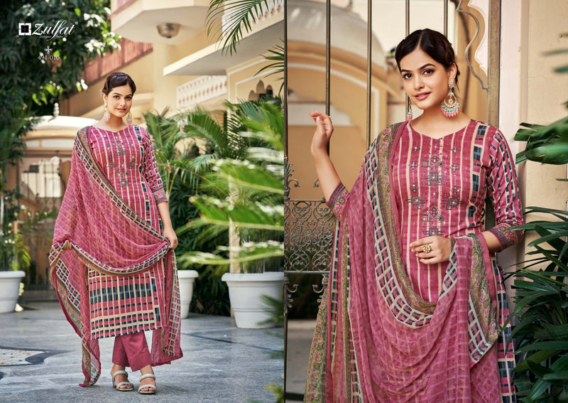 Zulfat Designer Suits Adaa Pure Jam Cotton Exclusive Designer Print Heavy Embroidery Swarovski Work Printed Designer Salwar Suit