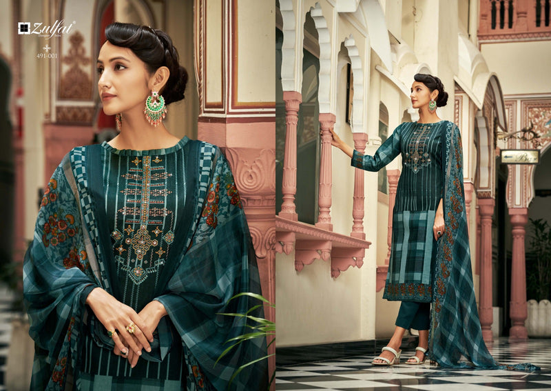 Zulfat Designer Suits Adaa Pure Jam Cotton Exclusive Designer Print Heavy Embroidery Swarovski Work Printed Designer Salwar Suit
