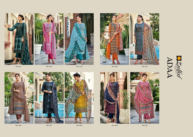 Zulfat Designer Suits Adaa Pure Jam Cotton Exclusive Designer Print Heavy Embroidery Swarovski Work Printed Designer Salwar Suit