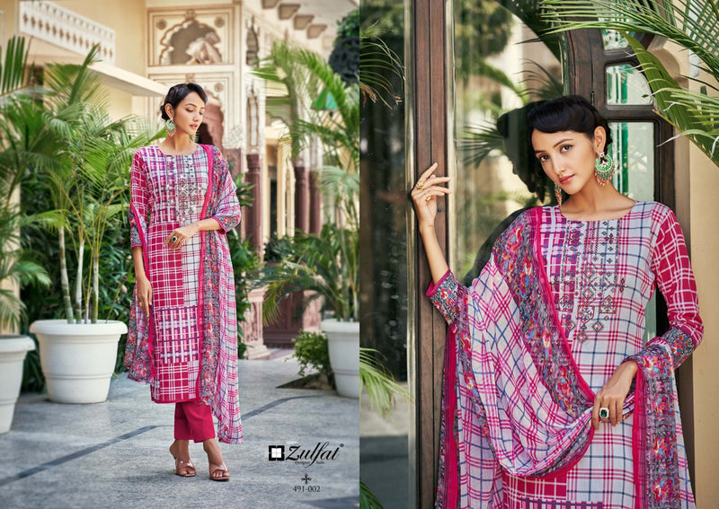 Zulfat Designer Suits Adaa Pure Jam Cotton Exclusive Designer Print Heavy Embroidery Swarovski Work Printed Designer Salwar Suit