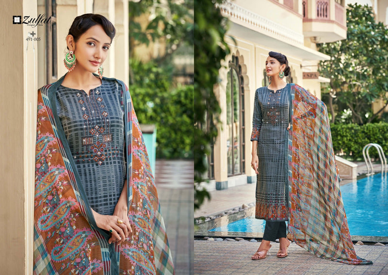 Zulfat Designer Suits Adaa Pure Jam Cotton Exclusive Designer Print Heavy Embroidery Swarovski Work Printed Designer Salwar Suit